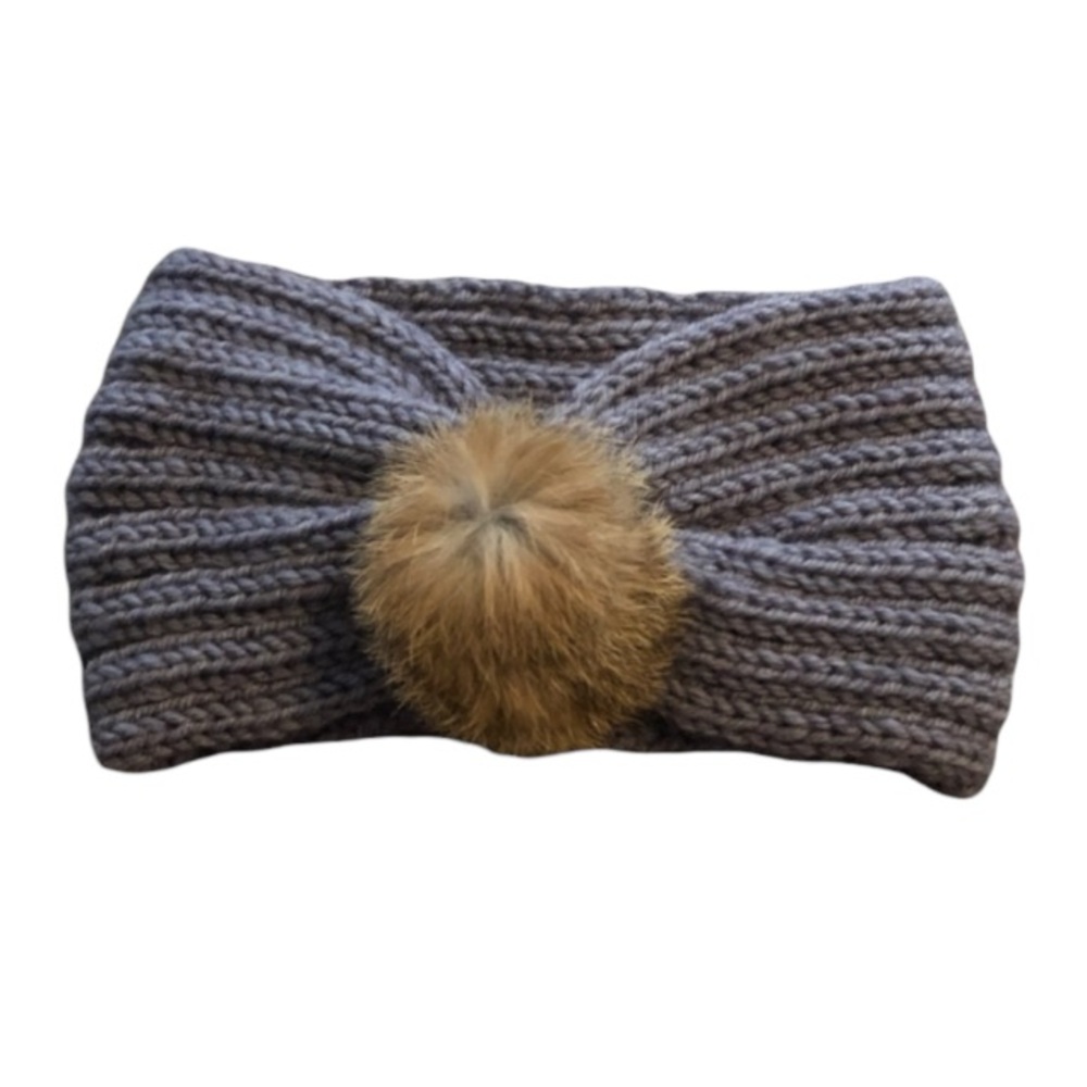 Knit Faux Fur Pom ear warmer headband